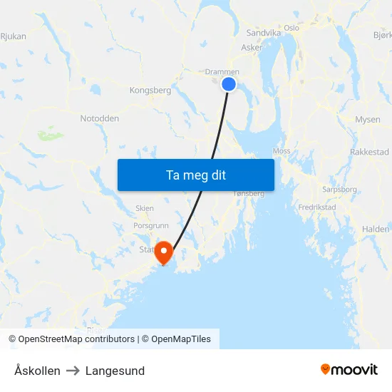 Åskollen to Langesund map
