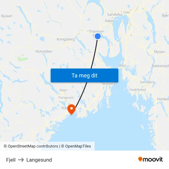 Fjell to Langesund map