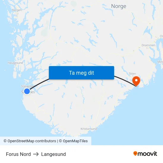 Forus Nord to Langesund map