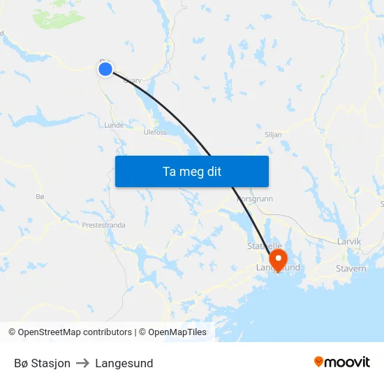 Bø Stasjon to Langesund map