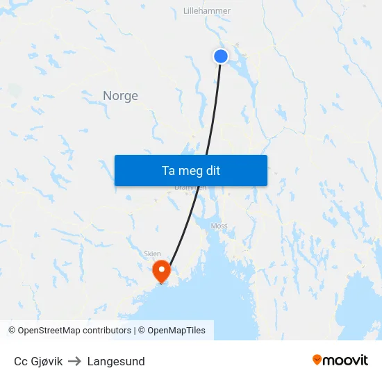 Cc Gjøvik to Langesund map
