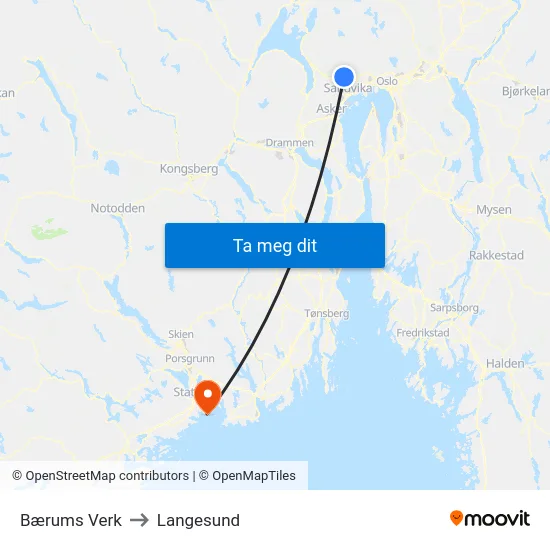 Bærums Verk to Langesund map