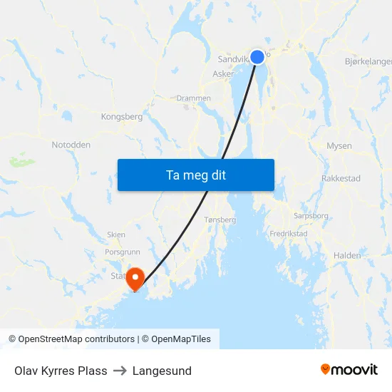 Olav Kyrres Plass to Langesund map