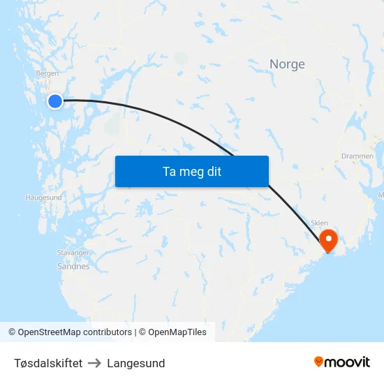 Tøsdalskiftet to Langesund map