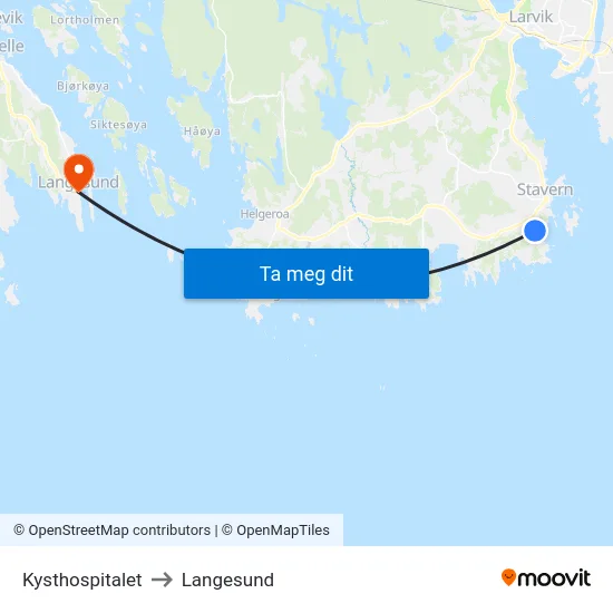 Kysthospitalet to Langesund map