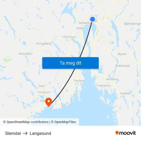 Slemdal to Langesund map