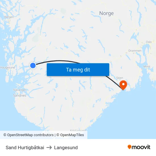 Sand Hurtigbåtkai to Langesund map