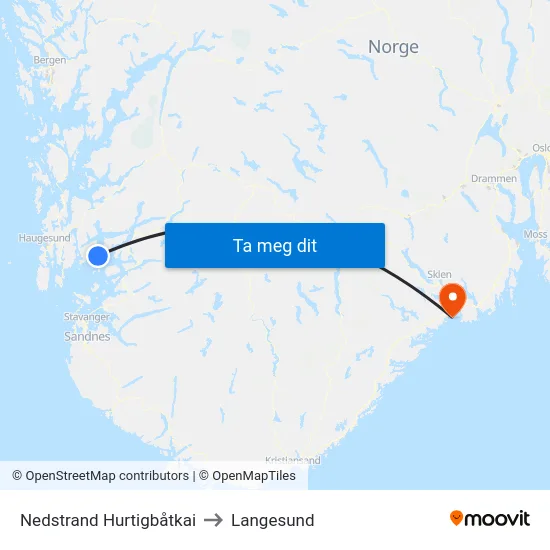 Nedstrand Hurtigbåtkai to Langesund map