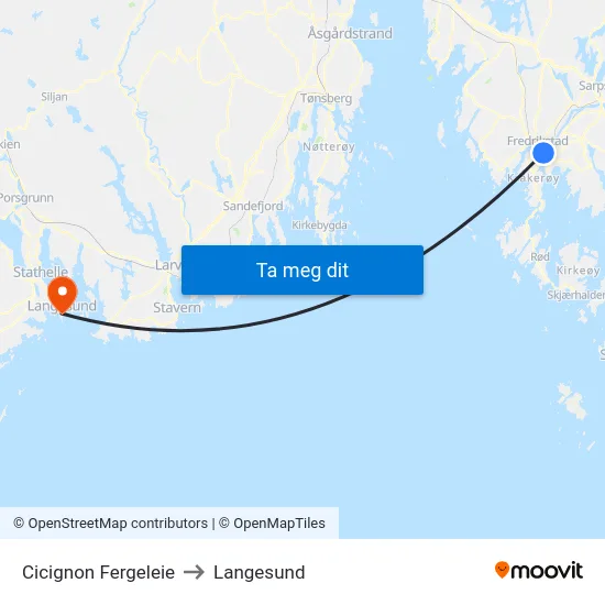 Cicignon Fergeleie to Langesund map