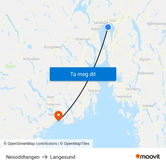 Nesoddtangen to Langesund map