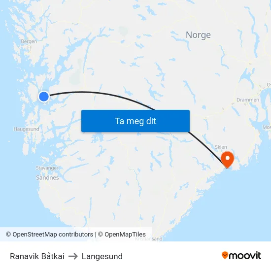 Ranavik Båtkai to Langesund map