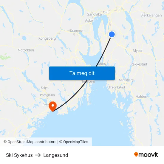 Ski Sykehus to Langesund map