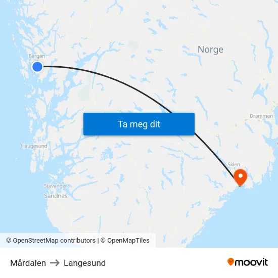 Mårdalen to Langesund map