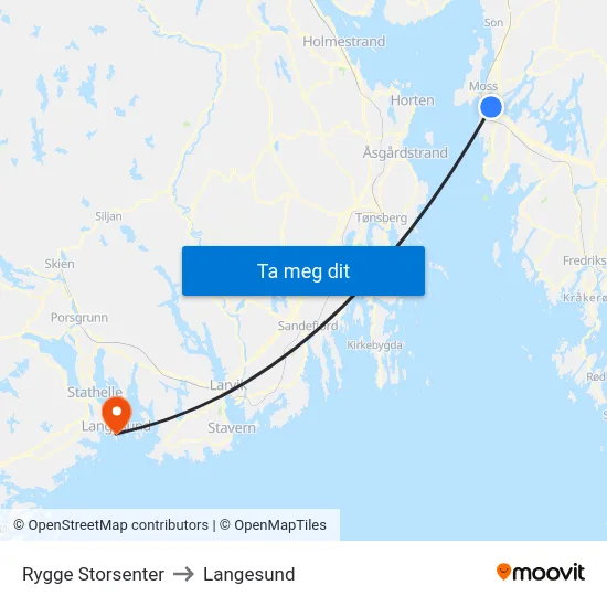 Rygge Storsenter to Langesund map