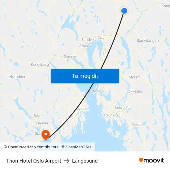 Thon Hotel Oslo Airport to Langesund map