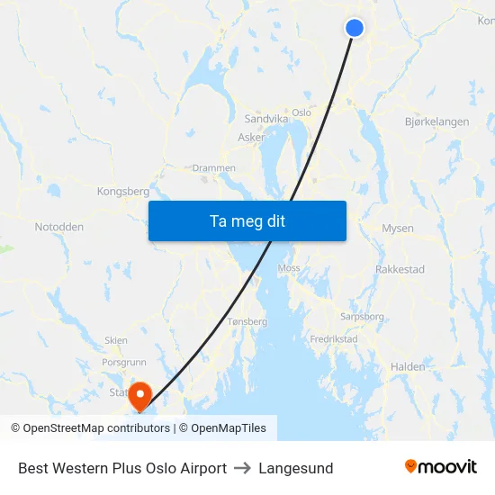 Best Western Plus Oslo Airport to Langesund map