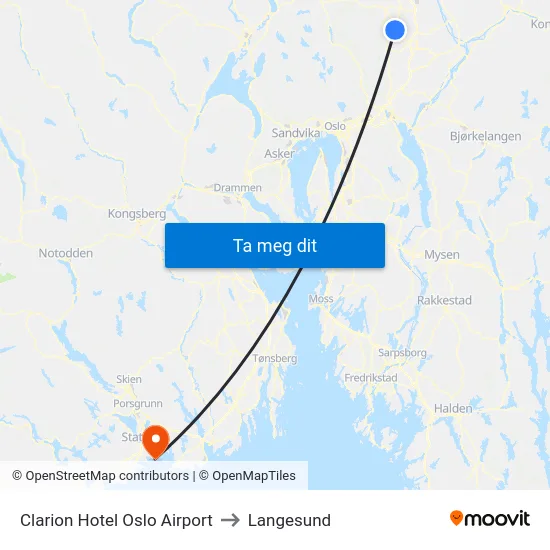 Clarion Hotel Oslo Airport to Langesund map