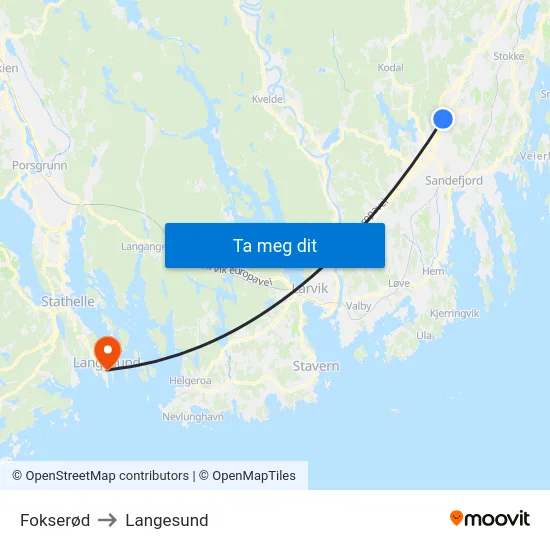Fokserød to Langesund map