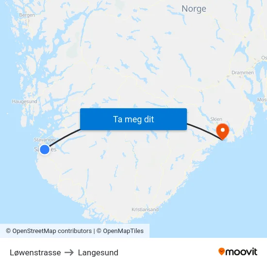 Løwenstrasse to Langesund map
