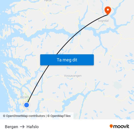 Bergen to Hafslo map