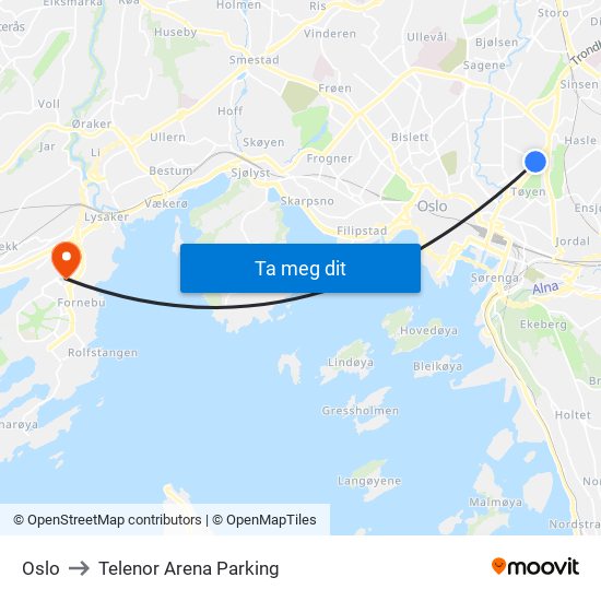 Oslo to Telenor Arena Parking map