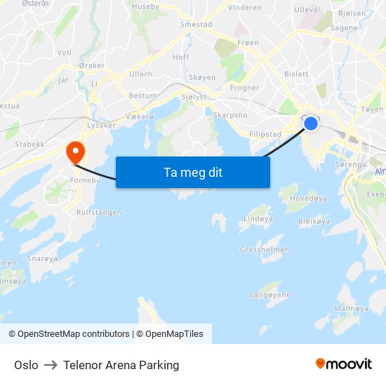 Oslo to Telenor Arena Parking map