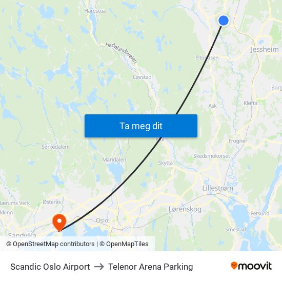 Scandic Oslo Airport to Telenor Arena Parking map