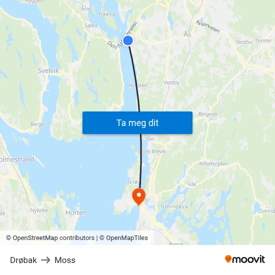 Drøbak to Moss map