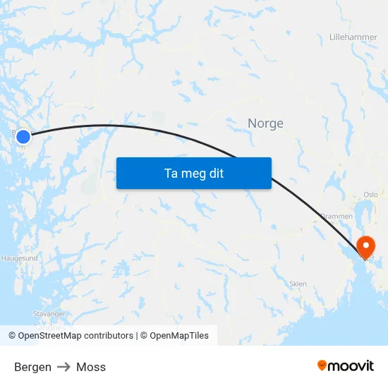 Bergen to Moss map