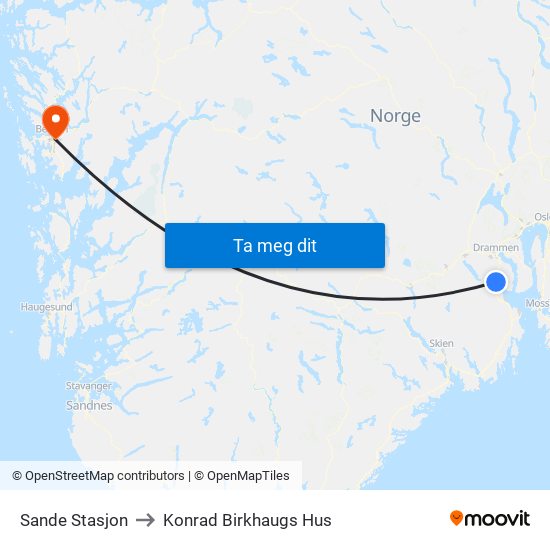 Sande Stasjon to Konrad Birkhaugs Hus map