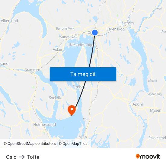 Oslo to Tofte map