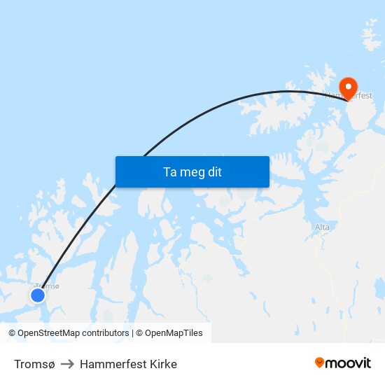 Tromsø to Hammerfest Kirke map