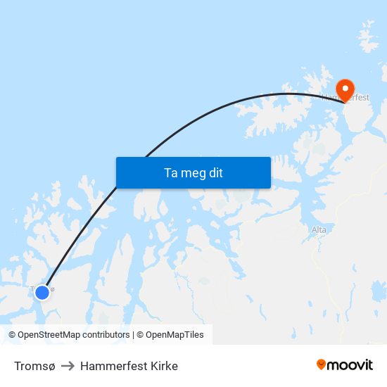 Tromsø to Hammerfest Kirke map