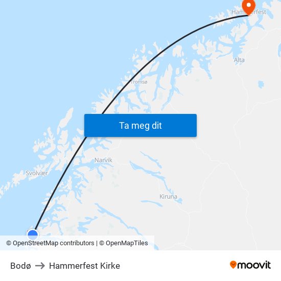 Bodø to Hammerfest Kirke map
