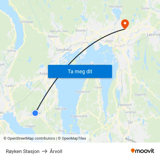 Røyken Stasjon to Årvoll map