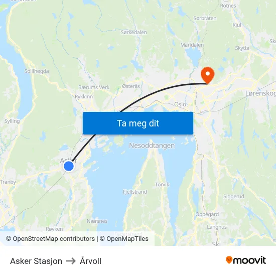 Asker Stasjon to Årvoll map