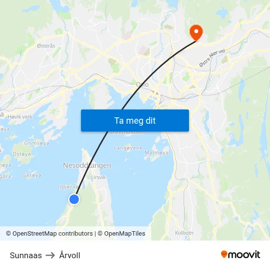 Sunnaas to Årvoll map