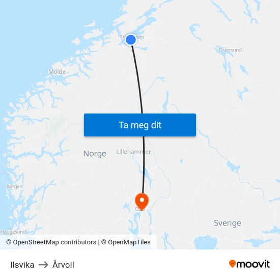Ilsvika to Årvoll map