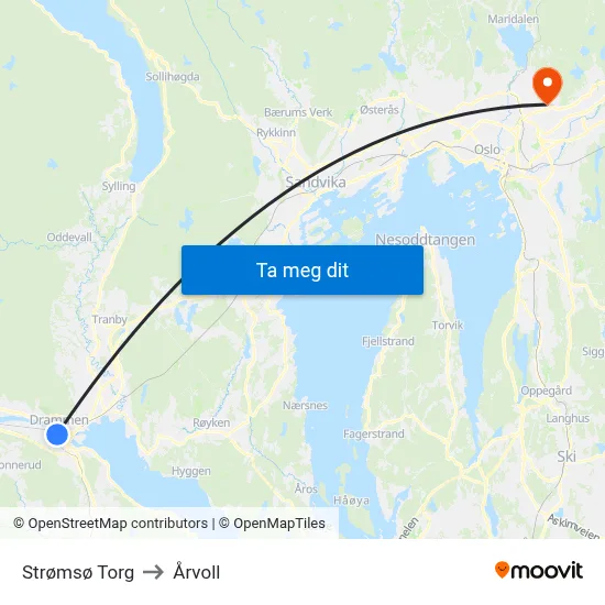 Strømsø Torg to Årvoll map
