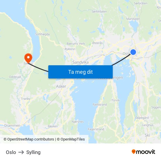 Oslo to Sylling map