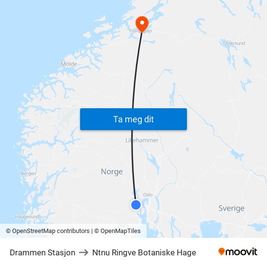 Drammen Stasjon to Ntnu Ringve Botaniske Hage map