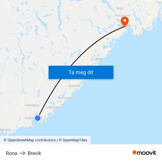Rona to Brevik map