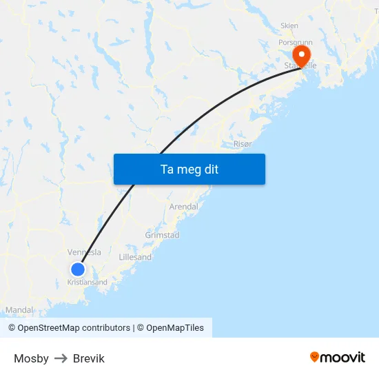 Mosby to Brevik map