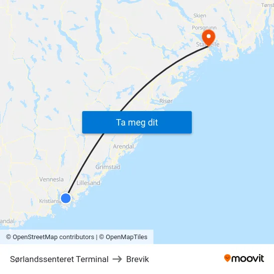 Sørlandssenteret Terminal to Brevik map
