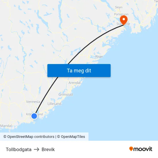 Tollbodgata to Brevik map