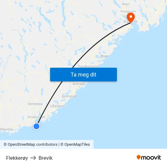 Flekkerøy to Brevik map