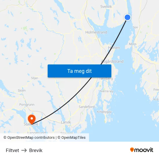 Filtvet to Brevik map