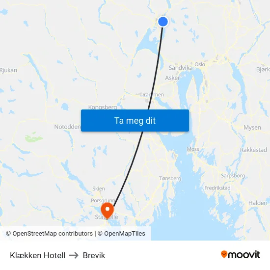 Klækken Hotell to Brevik map