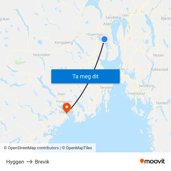Hyggen to Brevik map