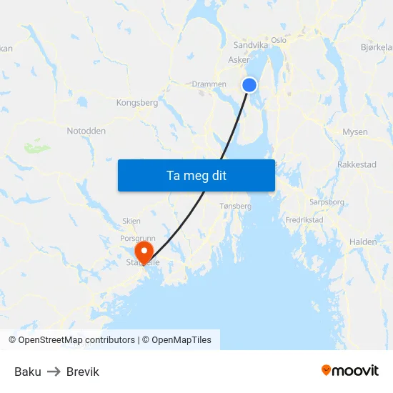 Baku to Brevik map